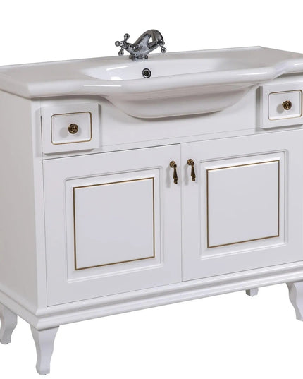 Mobilier de baie pe pardoseală Beatrice alb+auriu