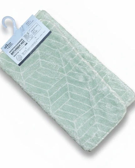 Covoras baie, SANITARY, imitatie casmir, 40x60 cm, menta cu model geometric, Dreptunghiular