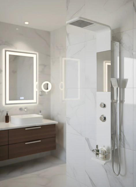 Panel de Duș Modern Alb Lucios – Design Minimalist cu Duș Fix și Accesorii Incluse