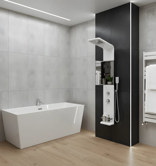 Panel de Duș Modern Alb Lucios – Design Minimalist cu Duș Fix și Accesorii Incluse