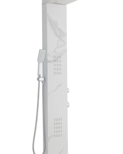 Panel de Duș Marble White – Design Modern cu Duș Fix, Hidromasaj și Duș de Mână
