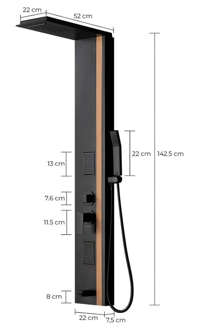 Panel de Duș Black & Bamboo – Design Modern cu Duș Fix, Hidromasaj și Duș de Mână