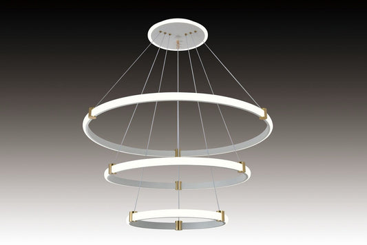 Lustra Led, Suspendata, Trei Cercuri, Alb, 2 Nivele De Iluminat, Cu Telecomanda, Intensitate Reglabila 3000K/4000K/6500K, 115w 3736/4+6+8 WT
