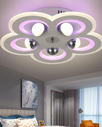 Lustra LED Minimal Flower, cu telecomanda, 146W,  alb, cu trei tipuri de lumina 5181/450 WT