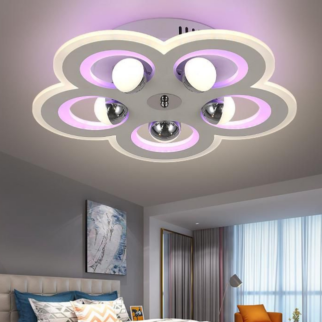 Lustra LED Minimal Flower, cu telecomanda, 146W,  alb, cu trei tipuri de lumina 5181/450 WT