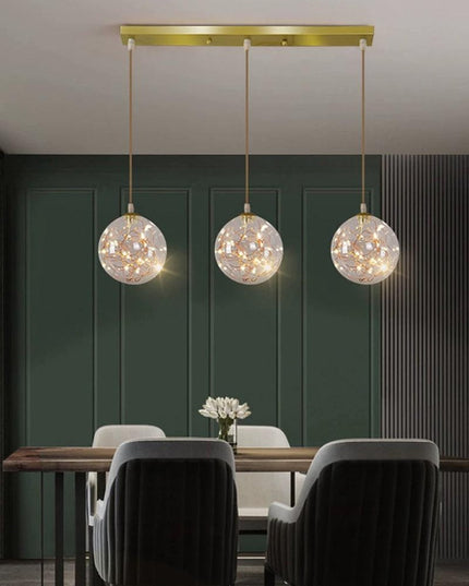 Lustra LED Starry Elegance, suspendata, cu 3 globuri, 18W, stil minimalist, auriu DX333/3