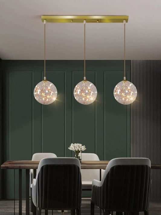 Lustra LED Starry Elegance, suspendata, cu 3 globuri, 18W, stil minimalist, auriu DX333/3