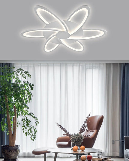 Lustra LED Minimalist Flower G3818/6, cu telecomanda, 144W, 6000lm, alb, cu trei tipuri de lumina