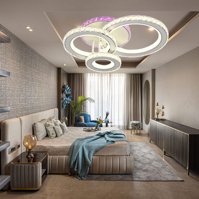 Lustra LED Circle Style, cu telecomanda, 77W, 3500lm, gri, cu trei tipuri de lumina,L7603/4C