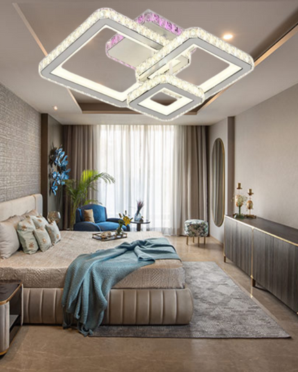 Lustra LED Square Style, cu telecomanda, 88W, 3500lm, gri, cu trei tipuri de lumina,L7604/3C