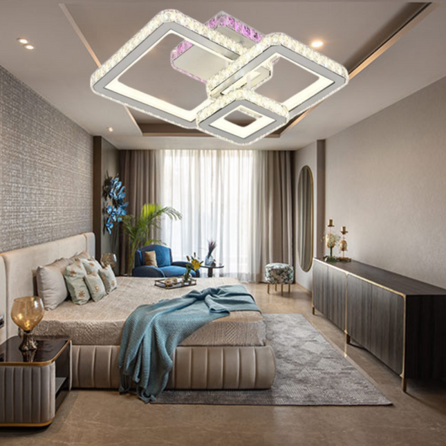 Lustra LED Square Style, cu telecomanda, 88W, 3500lm, gri, cu trei tipuri de lumina,L7604/3C