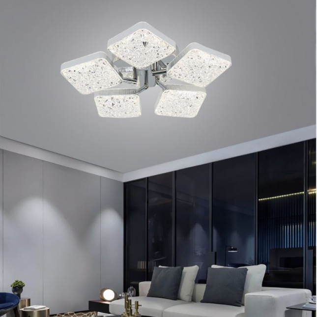 Lustra LED Minimal Silver 5, cu telecomanda, 102W, gri, cu trei tipuri de lumina SE-C1192/5