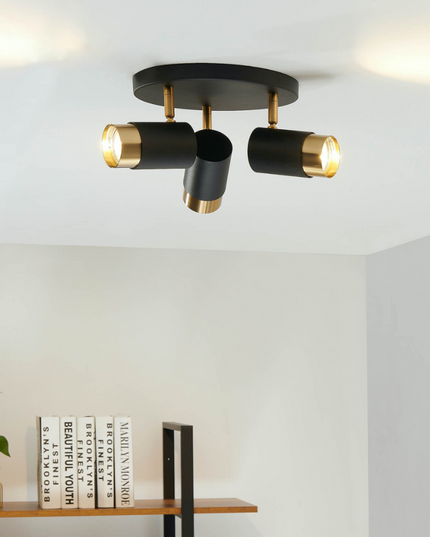 Lustra LED tip spot Trio Design, 15W, lumina neutra, iluminat modern, negru cu auriu SE-C3007-3RD