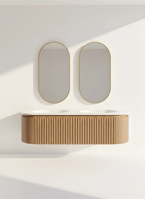 Set Mobilier Baie Dublu din Lemn cu Două Lavoare & Oglinzi LED – Design Premium