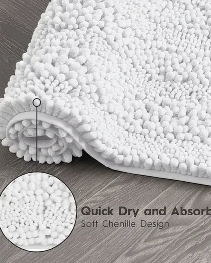 Covoraș baie din Chenille moale, strat antiderapant, 45×70 cm, Alb