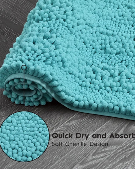 Covoraș baie din Chenille moale, strat antiderapant, 45×70 cm, Albastru