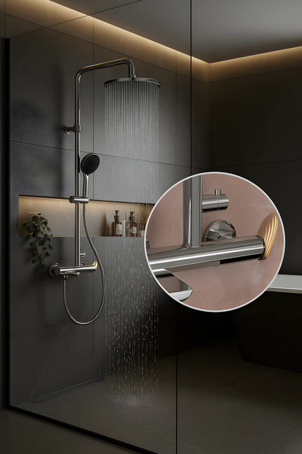 Set duș RoseGold Trio Exposed – 3 căi, montaj aparent