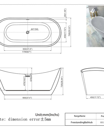 Cadă freestanding din acril Vela