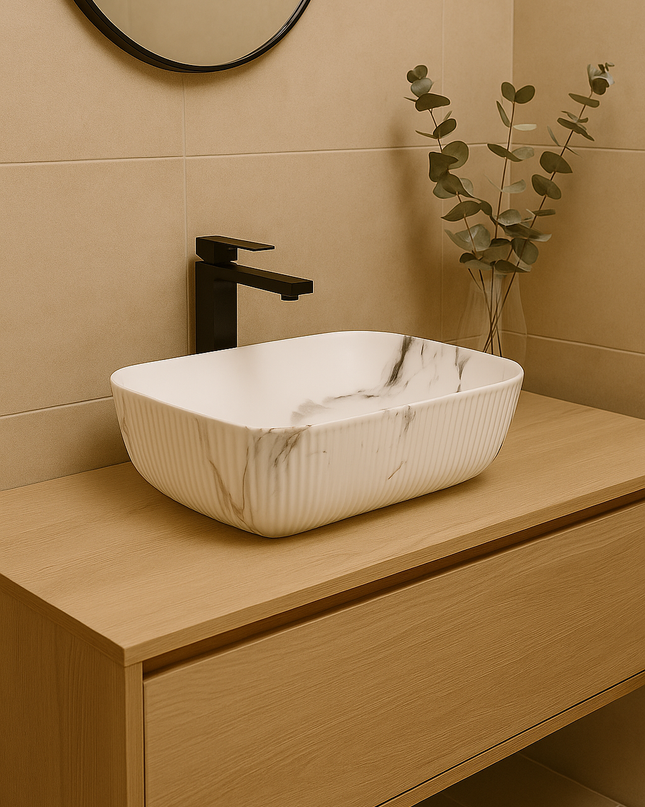 Lavoar  Zen - ceramic alb cu efect marmorat A426L