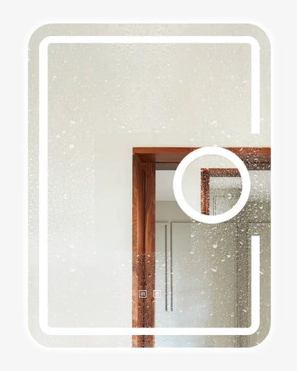 Oglindă baie LED 60x80 cm dreptunghiulară cu lupă cosmetică, 3 nuanțe de lumină, dezaburire și touch control J-1041