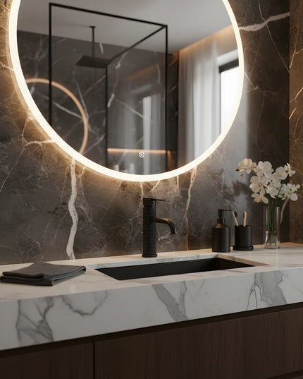 Baterie lavoar negru mat cu textură canelată – design contemporan din alamă solidă