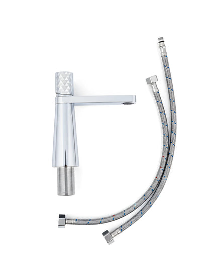 Baterie lavoar crom lucios cu textură fațetată – design contemporan din alamă solidă