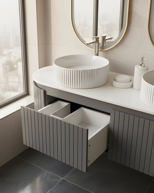 Set Mobilier baie suspendat dublu cu lavoare și oglinzi LED – Design modern, 150 cm