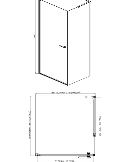 Cabină de duș colț slim reversibil cu sticlă NANO 6mm cu ușă batantă