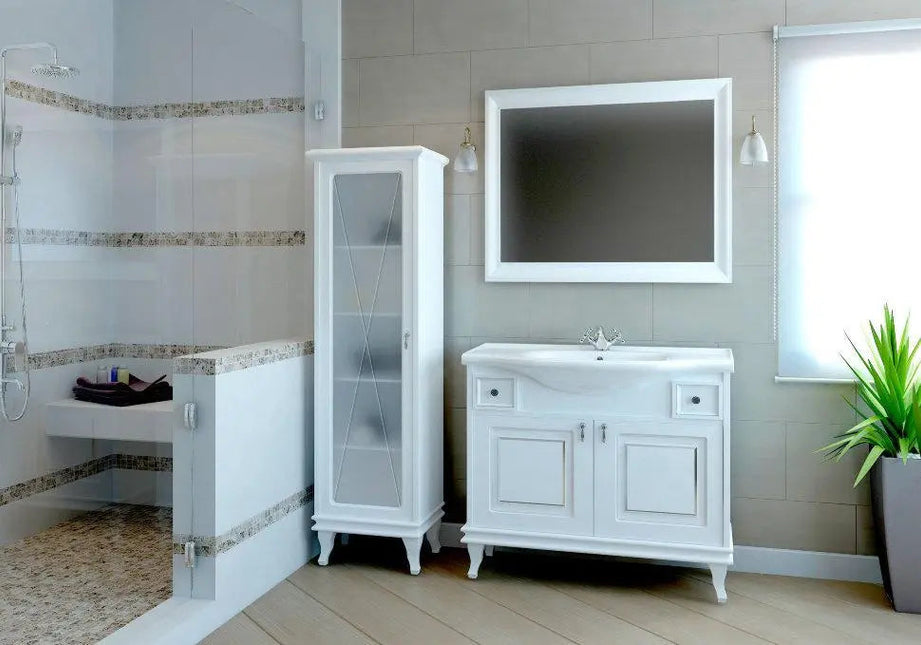 Mobilier de baie pe pardoseală Beatrice alb+crom