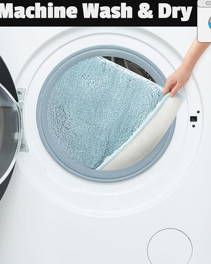 Covoraș baie din microfibră supersoft, antiderapant TRP, 45×75 cm, Albastru deschis