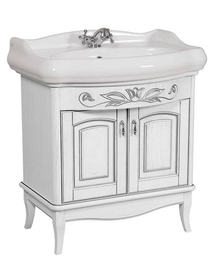 Mobilier de baie pe pardoseală Mikella, Alb+Crom