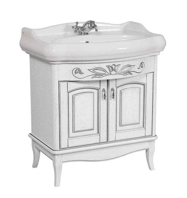 Set mobilier de baie pe pardoseală + oglindă Mikella, Alb+Crom
