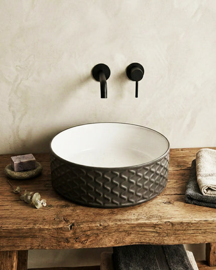 Lavoar rotund ceramic A787-CBKW-MRS – exterior negru texturat, interior alb lucios