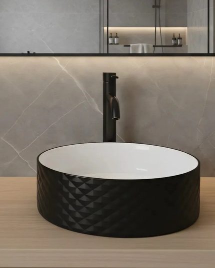 Lavoar rotund ceramic 787-CBKW-MRS – exterior negru texturat, interior alb lucios