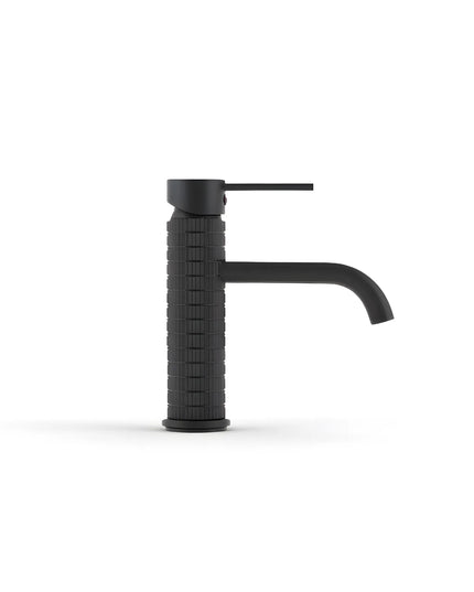 Baterie lavoar negru mat cu textură canelată – design contemporan din alamă solidă