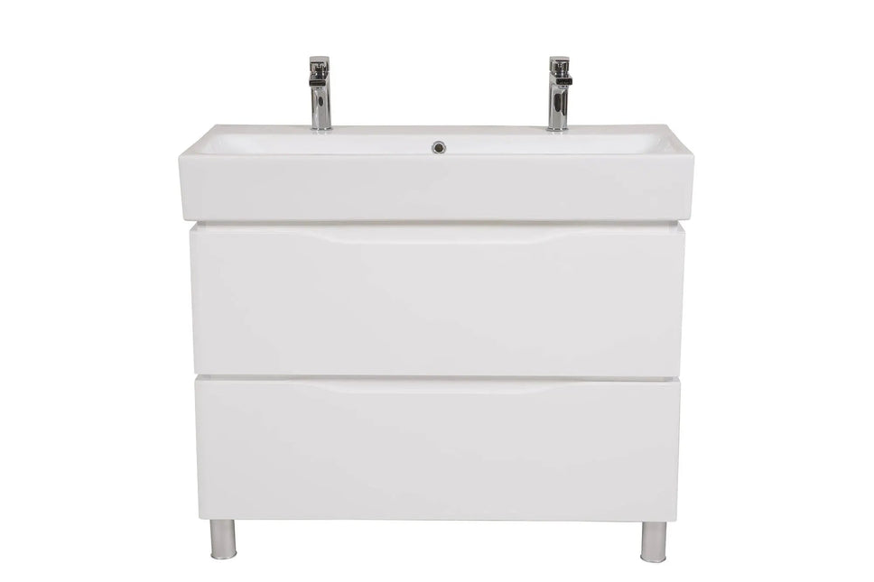 Mobilier de baie pe pardoseală Venice, Alb pentru 2 baterii