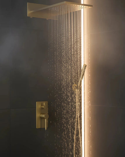 Set duș încastrat 2 funcții – finisaj auriu periat, design modern din alamă solidă