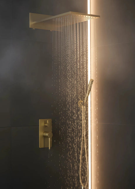 Set duș încastrat 2 funcții – finisaj auriu periat, design modern din alamă solidă