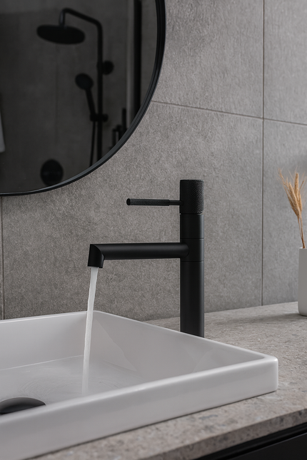 Baterie lavoar rotativă H-slim– inox premium, finisaj negru mat