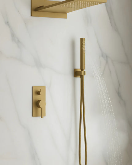 Set duș încastrat 2 funcții – finisaj auriu periat, design modern din alamă solidă