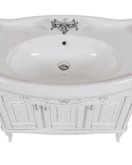 Mobilier de baie pe pardoseală Mikella, Alb+Crom