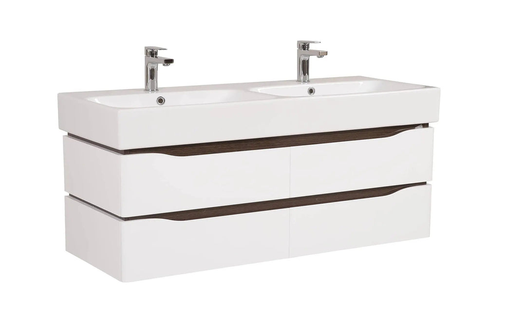 Mobilier de baie  suspendat  Venice , Alb+Wenge (Pinto 2 baterii)