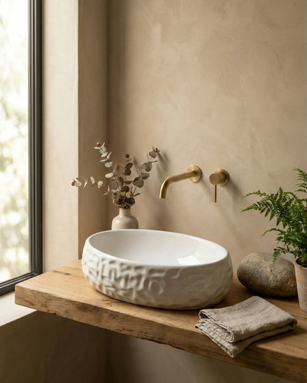 Lavoar ceramic oval A252BT – alb lucios, exterior reliefat