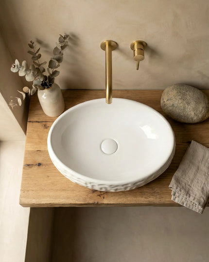 Lavoar ceramic oval A252BT – alb lucios, exterior reliefat