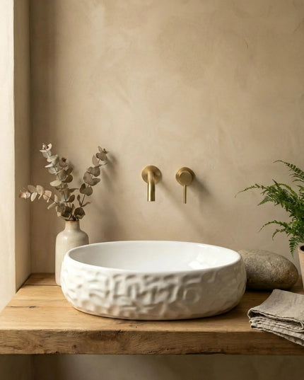 Lavoar ceramic oval A252BT – alb lucios, exterior reliefat