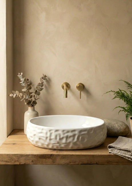 Lavoar ceramic oval A252BT – alb lucios, exterior reliefat