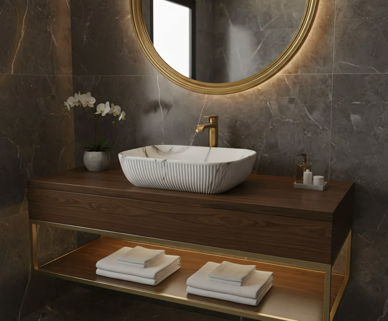 Lavoar  Zen - ceramic alb cu efect marmorat A426L