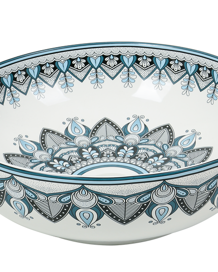 Lavoar ceramic rotund A435-D – design decorativ artistic albastru și alb lucios