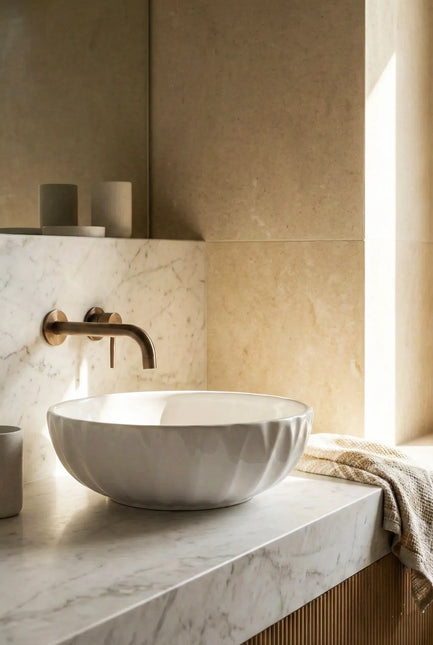 Lavoar pe blat rotund ceramic alb - A435H