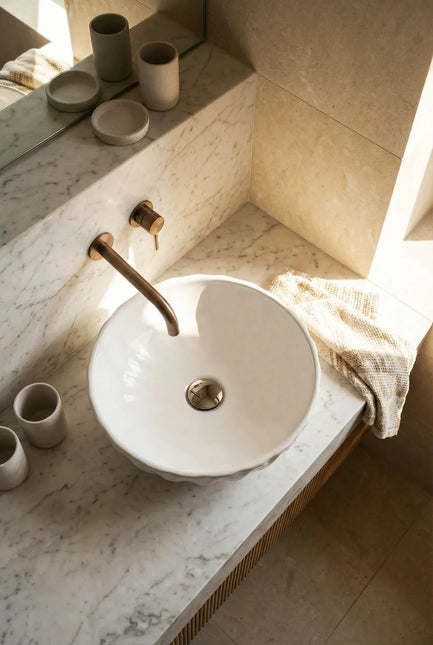 Lavoar pe blat rotund ceramic alb - A435H